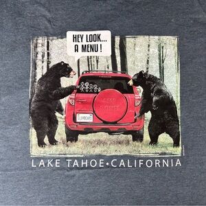 The Duck Company Blue/Gray “Menu” Lake Tahoe,CA Graphic T-Shirt, Size: 2XL, NWOT